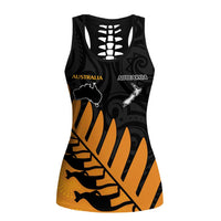 Australia New Zealand Rugby Hollow Tank Top Gold Aboriginal Wallabies and Maori Black Fern - Polynesian Pride