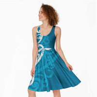 Azure Blue Maori Midi Dress Koru Kowhaiwhai