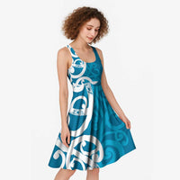 Azure Blue Maori Midi Dress Koru Kowhaiwhai