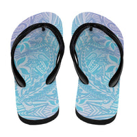 Baby Blue Gradient Polynesia Flip Flops Hawaiian Tribal Hammerhead Shark Tattoo - Polynesian Pride