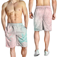 Baby Pink Gradient Polynesia Shorts for Men Hawaiian Tribal Hammerhead Shark Tattoo - Polynesian Pride