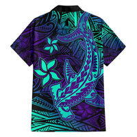 Purple Polynesian Family Matching Outfits - Off Shoulder Maxi Dress and Hawaiian Shirt Tribal Hammerhead Shark LT14 - Polynesian Pride