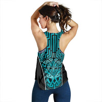 Basketball New Zealand Women Racerback Tank Teal Maori Ta Moko Indigenous - Polynesian Pride