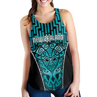 Basketball New Zealand Women Racerback Tank Teal Maori Ta Moko Indigenous - Polynesian Pride