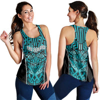 Basketball New Zealand Women Racerback Tank Teal Maori Ta Moko Indigenous - Polynesian Pride