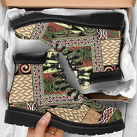 Beige Aotearoa Kowhaiwhai Pattern All Season Boots NZ Maori Quilt Style - Polynesian Pride