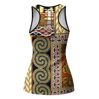 Beige Aotearoa Kowhaiwhai Pattern Hollow Tank Top NZ Maori Quilt Style - Polynesian Pride