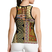 Beige Aotearoa Kowhaiwhai Pattern Hollow Tank Top NZ Maori Quilt Style - Polynesian Pride