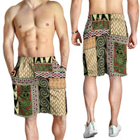 Beige Aotearoa Kowhaiwhai Pattern Shorts for Men NZ Maori Quilt Style - Polynesian Pride