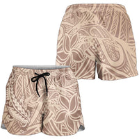 Beige Gradient Polynesia Shorts for Women Hawaiian Tribal Hammerhead Shark Tattoo - Polynesian Pride