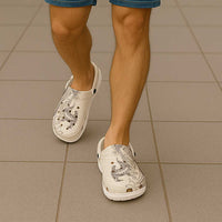 Beige Hawaii Clogs Shoes Hammerhead Shark Tattoo Curve Polynesian - Polynesian Pride