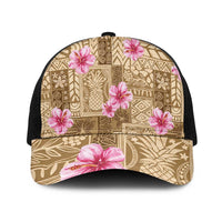 Beige Hawaii Hibiscus With Tropical Flowers Motifs Baseball Net Cap - Polynesian Pride