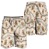 Beige Palaka Hawaii Mele Kalikimaka Shorts for Men Ohia Lehua Shell Leis Funny Gingerbread Santa - Polynesian Pride