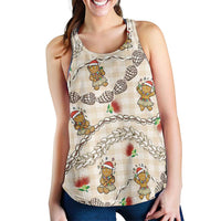 Beige Palaka Hawaii Mele Kalikimaka Women Racerback Tank Ohia Lehua Shell Leis Funny Gingerbread Santa - Polynesian Pride