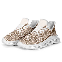 Beige Palaka Quilt Hawaii Clunky Sneakers Hawaiian Tropical Monstera Sea Turtle LT14 - Polynesian Pride