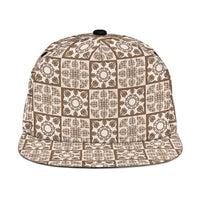 Beige Palaka Quilt Hawaii Snapback Cap Hawaiian Tropical Monstera Sea Turtle
