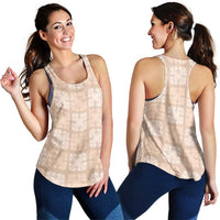 Beige Palaka Quilt Hawaii Women Racerback Tank Traditional Hawaii-plaid Pattern - Polynesian Pride