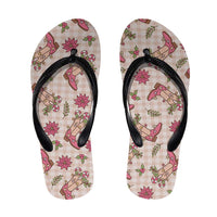 Beige Paniolo Palaka Hawaiian Cowgirl Christmas Flip Flops - Polynesian Pride