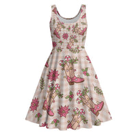 Beige Paniolo Palaka Hawaiian Cowgirl Christmas Midi Dress - Polynesian Pride