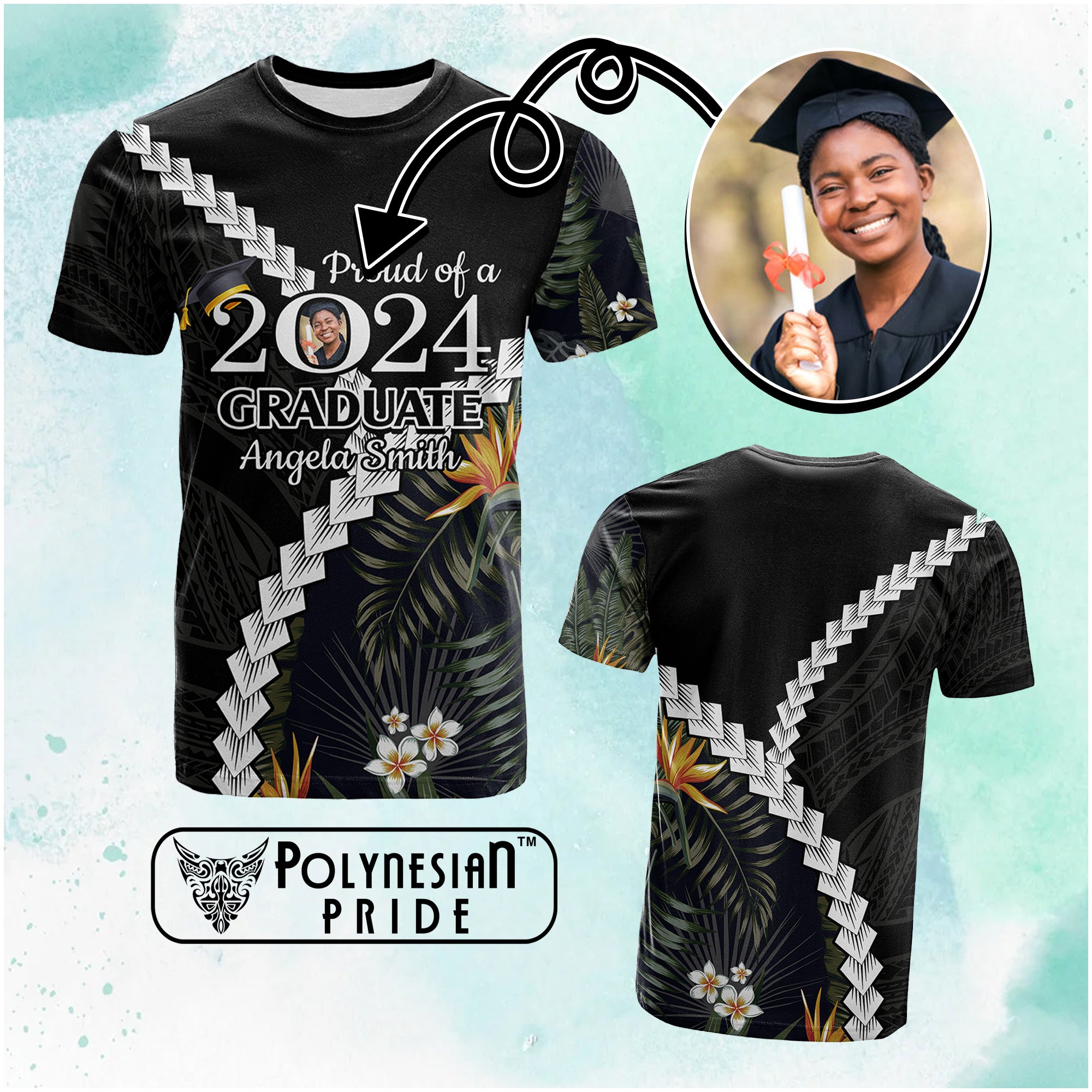 Custom Photo Polynesia Graduation T Shirt Proud Polynesian Tropical Flowers CTM14