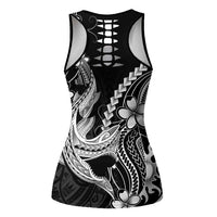 Black Aloha Hawaii Hollow Tank Top Polynesian Shark Tattoo With Plumeria - Polynesian Pride