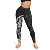 Black Aloha Hawaii Leggings Polynesian Shark Tattoo With Plumeria - Polynesian Pride