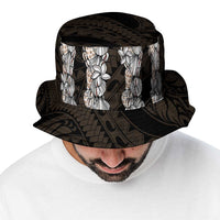 Black and Beige Hawaii Shell Lei Bucket Hat Hawaiian Sunrise Shell Hebrew Cone Plumeria - Polynesian Pride