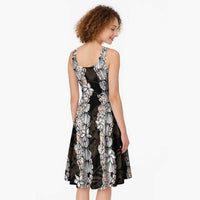 Black and Beige Hawaii Shell Lei Midi Dress Hawaiian Sunrise Shell Hebrew Cone Plumeria - Polynesian Pride