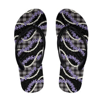 Black Hawaii Palaka Honohono Pikake Flip Flops Hawaiian Orchid Lei Polynesian Pattern - Polynesian Pride