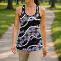 Black Hawaii Palaka Honohono Pikake Hollow Tank Top Hawaiian Orchid Lei Polynesian Pattern - Polynesian Pride