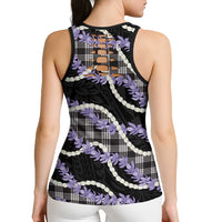 Black Hawaii Palaka Honohono Pikake Hollow Tank Top Hawaiian Orchid Lei Polynesian Pattern - Polynesian Pride