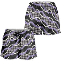 Black Hawaii Palaka Honohono Pikake Shorts for Women Hawaiian Orchid Lei Polynesian Pattern - Polynesian Pride