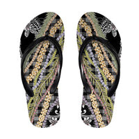 Black Palaka Hawaii Leis Flip Flops Hawaiian-plaid Elegant Tropical Vibes - Polynesian Pride