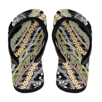 Black Palaka Hawaii Leis Flip Flops Hawaiian-plaid Elegant Tropical Vibes - Polynesian Pride