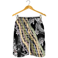 Black Palaka Hawaii Leis Shorts for Men Hawaiian-plaid Elegant Tropical Vibes - Polynesian Pride