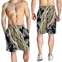 Black Palaka Hawaii Leis Shorts for Men Hawaiian-plaid Elegant Tropical Vibes - Polynesian Pride