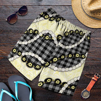 Black Palaka Hawaii Shorts for Men Kukui Nut Pikake Lei Hawaiian Tapa Pattern - Polynesian Pride