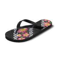Black Polynesia Flip Flops Plumeria Hibiscus Tropical Vibes - Polynesian Pride
