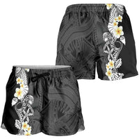 Black Samoa Tattoo Shorts for Women Plumeria Samoan Ocean Tatau Pattern - Polynesian Pride