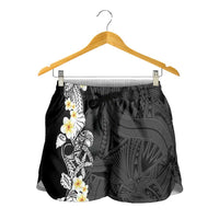 Black Samoa Tattoo Shorts for Women Plumeria Samoan Ocean Tatau Pattern - Polynesian Pride