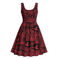 Black Tonga Kilisimasi Fiefia Midi Dress Pacific Patchwork Xmas Vibes - Polynesian Pride