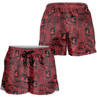 Black Tonga Kilisimasi Fiefia Shorts for Women Pacific Patchwork Xmas Vibes - Polynesian Pride
