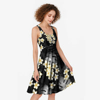 Black Tropical Hawaii Midi Dress Seamless Monstera Plumeria Hawaiian Pattern - Polynesian Pride