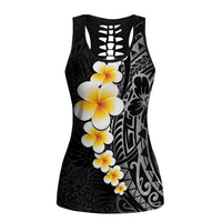 Black Tropical Plumeria With Galaxy Polynesian Art Hollow Tank Top - Polynesian Pride