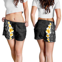 Black Tropical Plumeria With Galaxy Polynesian Art Shorts for Women - Polynesian Pride
