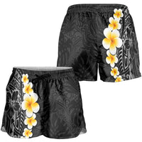 Black Tropical Plumeria With Galaxy Polynesian Art Shorts for Women - Polynesian Pride