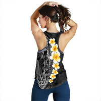 Black Tropical Plumeria With Galaxy Polynesian Art Women Racerback Tank - Polynesian Pride