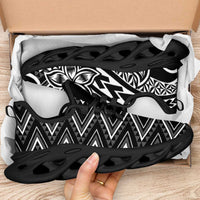 Black White New Zealand Taniko Motifs Clunky Sneakers Aotearoa Maori Plumeria Curve Style