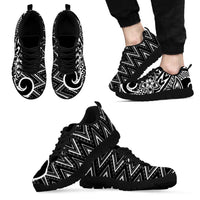 Black White New Zealand Taniko Motifs Sneakers Aotearoa Maori Plumeria Curve Style