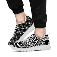 Black White New Zealand Taniko Motifs Sneakers Aotearoa Maori Plumeria Curve Style